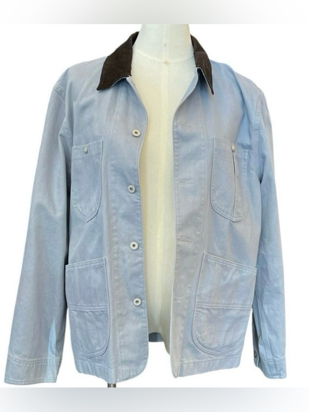 Wallace & Barnes XL Light Blue Chore Jacket Cotton Workwear Button Up EUC